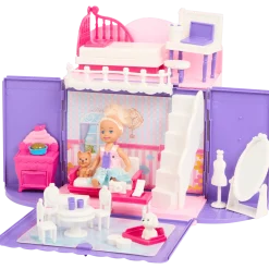Pop met opvouwbaar poppenhuis